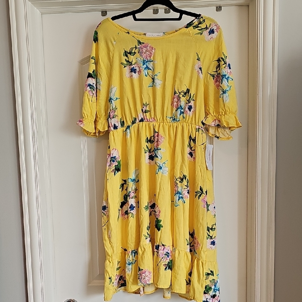 Bright Yellow Floral Tiered Women’s Dress